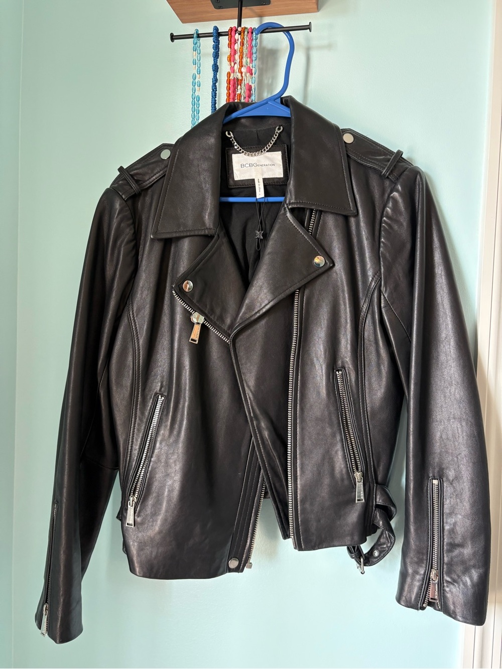 BCBGeneration Black Leather Asymmetrical Moto Jacket